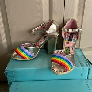Iron fist rainbow disco sandals, size 8